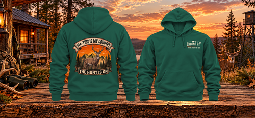 Deer Hunting SS4500 hoodie front and back — Alpine Green