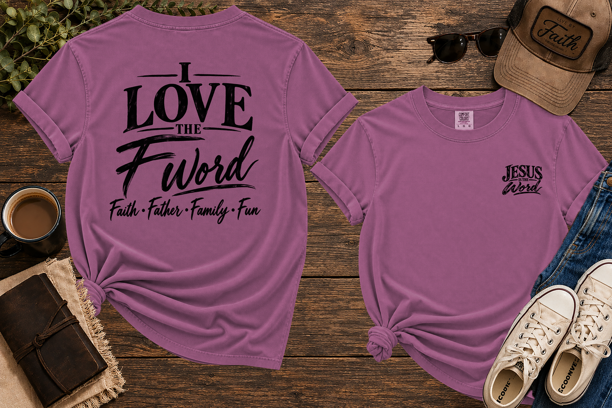 Berry The F Word Comfort Colors tee front and back