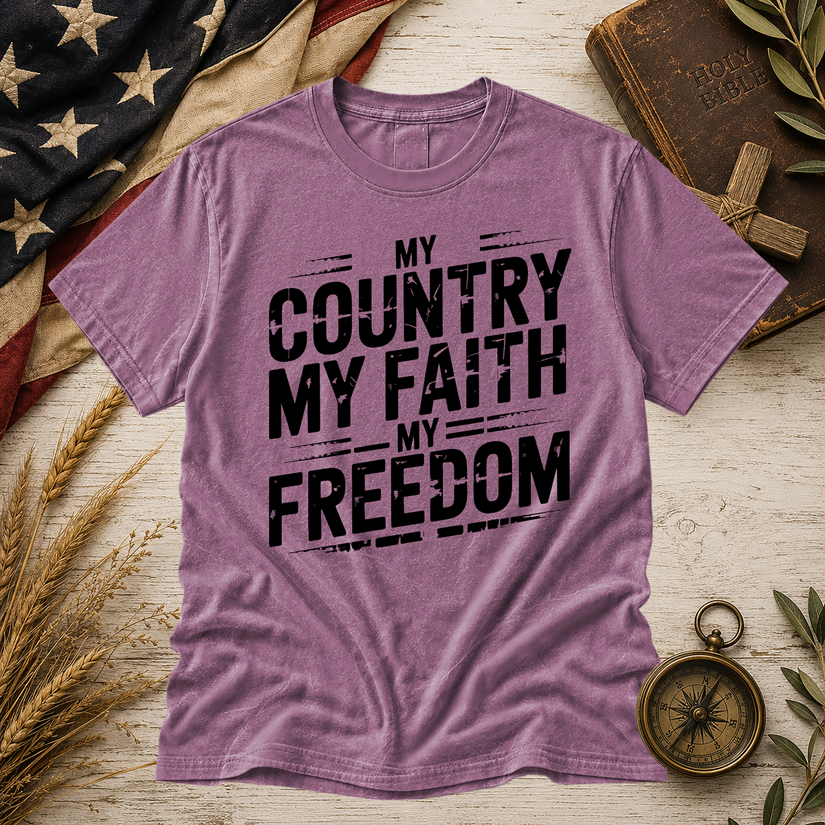 Berry My Country My Faith Comfort Colors tee