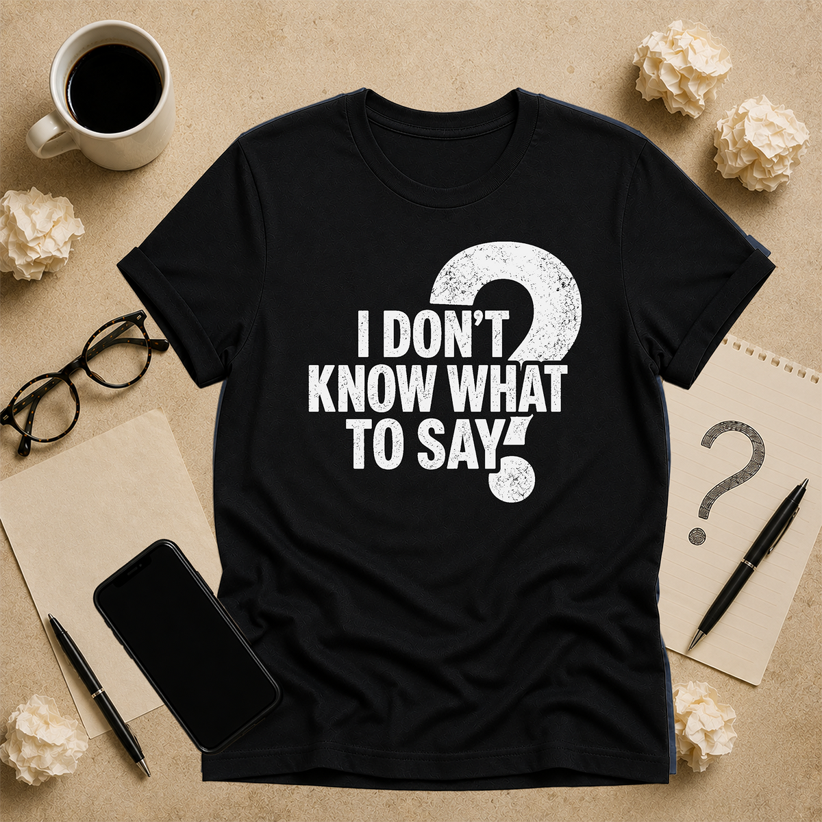 I Don't Know What to Say flat-lay tee in Black