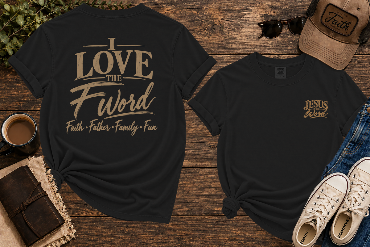 Black The F Word Comfort Colors tee front and back