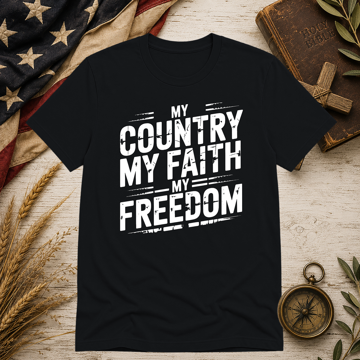 My Country. My Faith. My Freedom. Bella+Canvas 3001 tee in Black