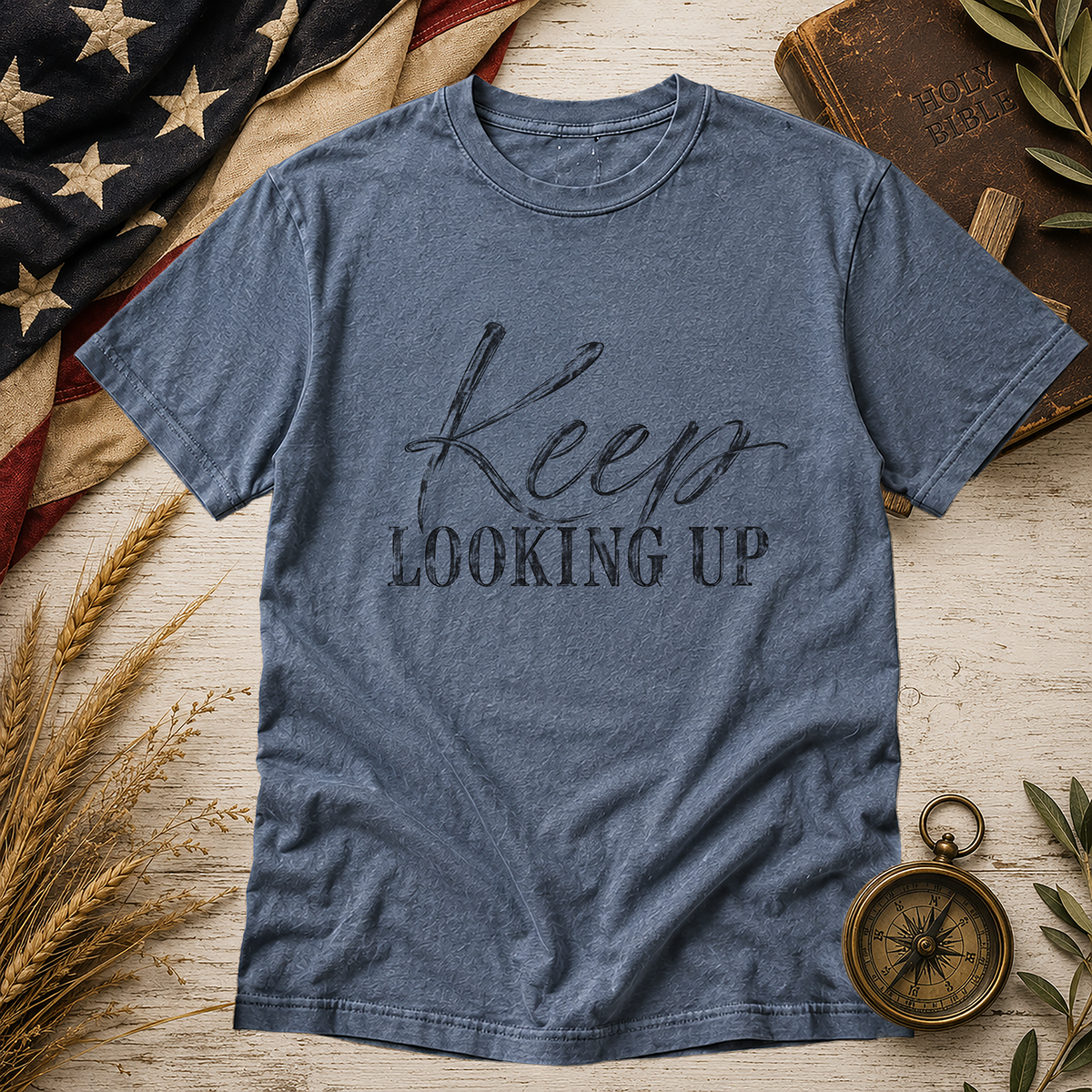 Blue Jean Keep Looking Up Typography Comfort Colors tee