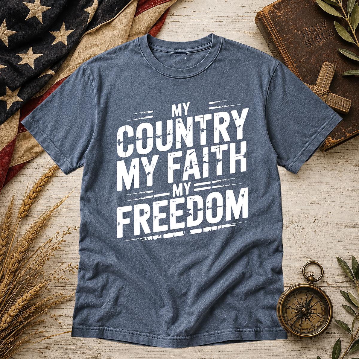Blue Jean My Country My Faith Comfort Colors tee