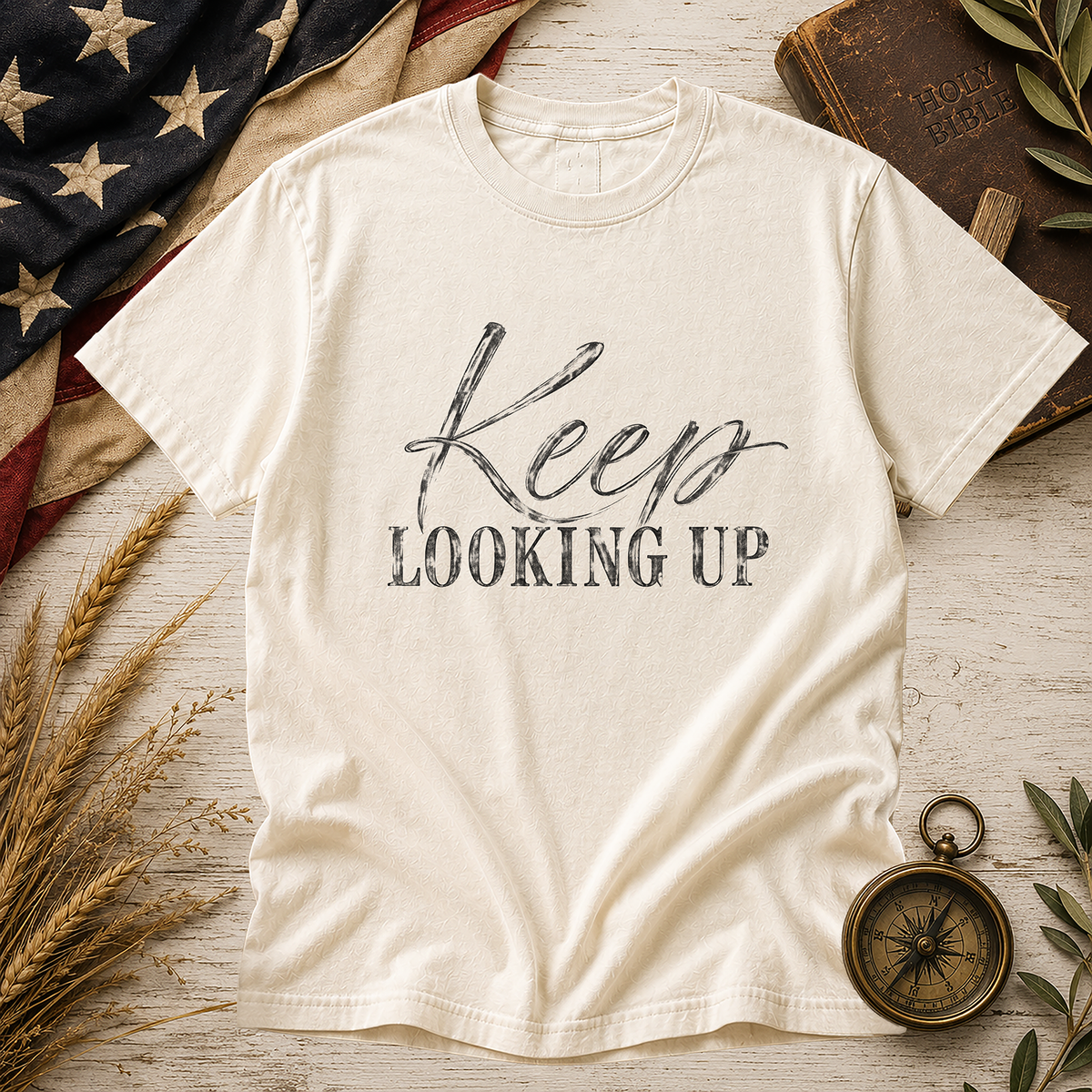 Ivory Keep Looking Up Typography Comfort Colors tee