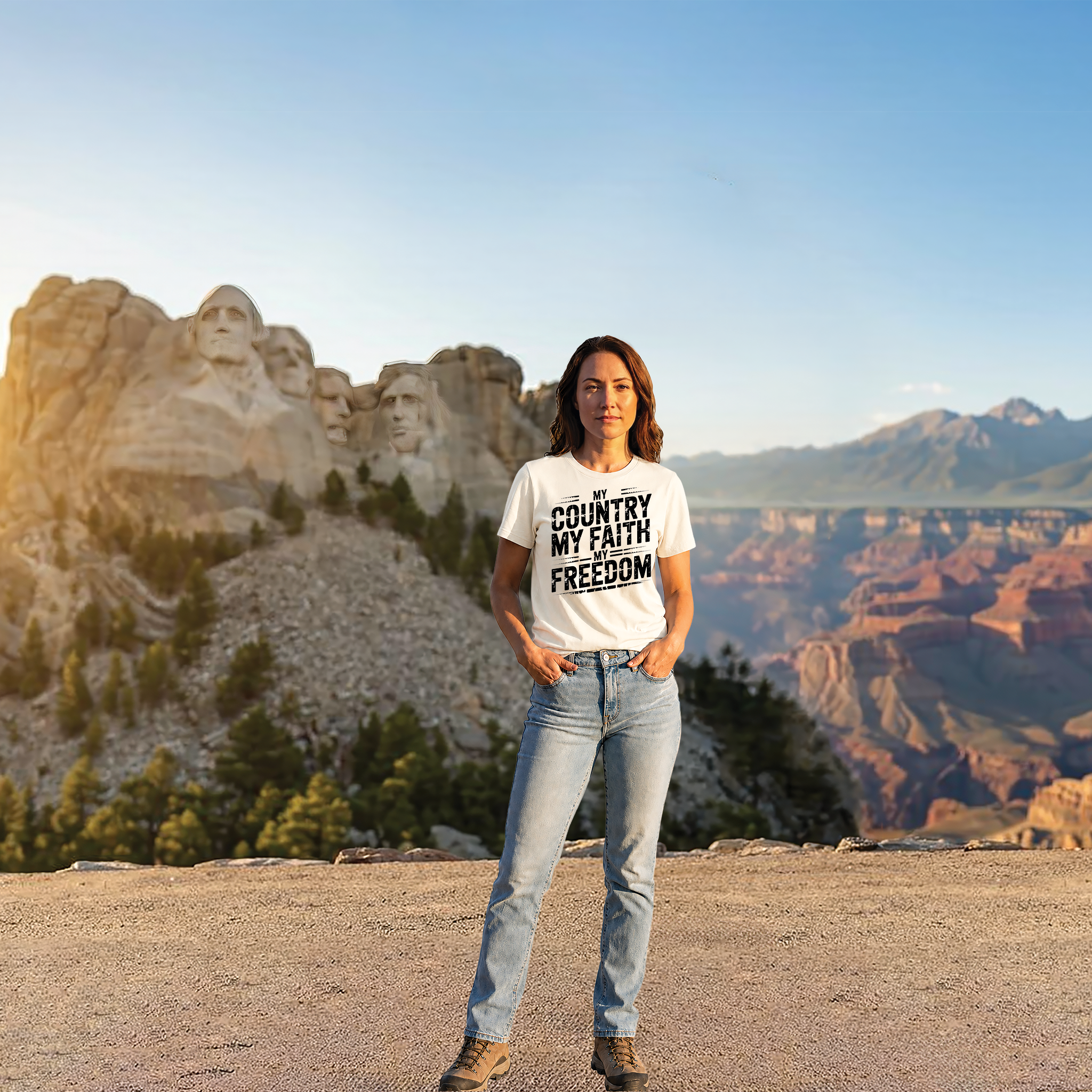 My Country My Faith My Freedom women's Bella+Canvas 6400 tee in Vintage White