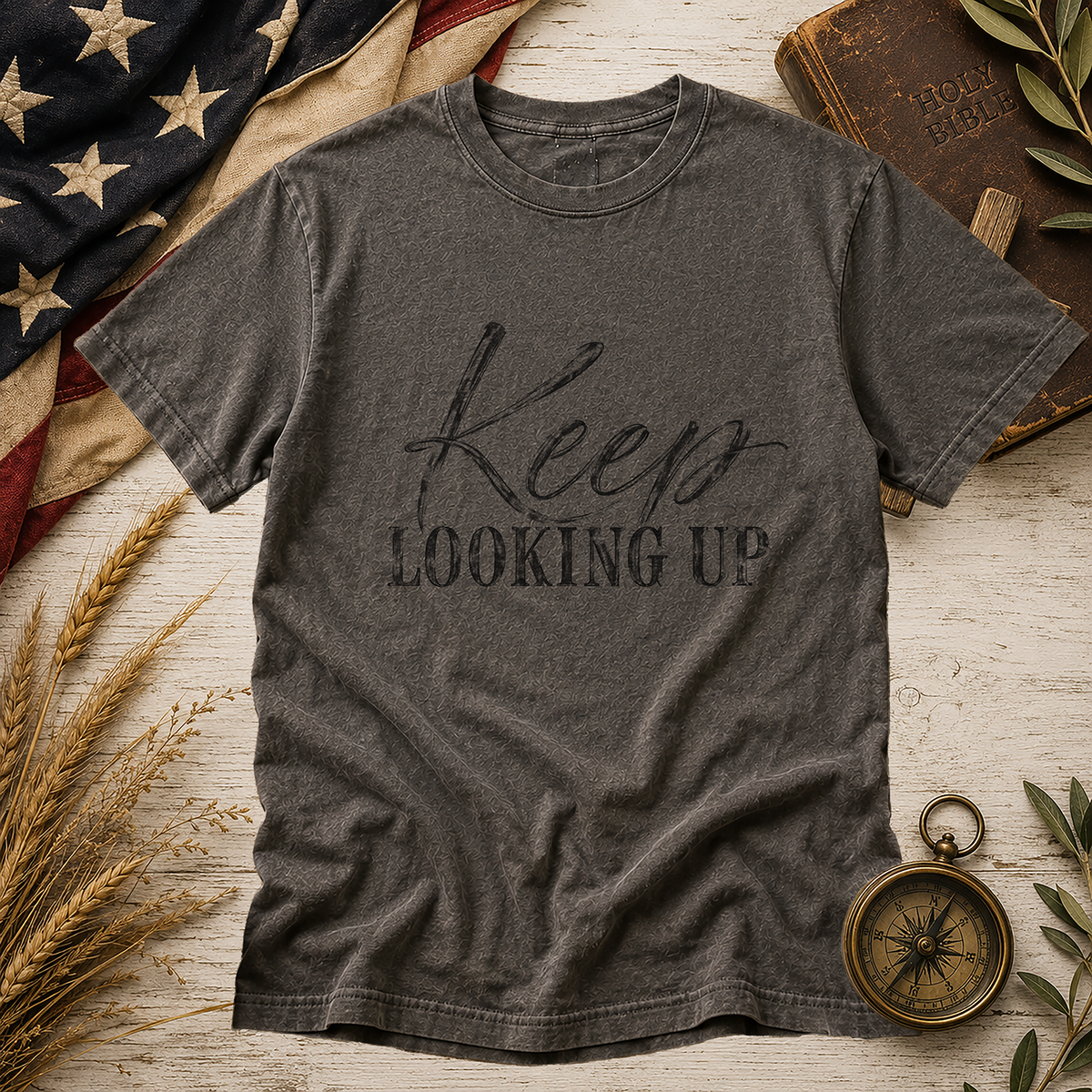 Pepper Keep Looking Up Typography Comfort Colors tee