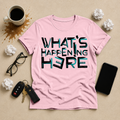What's Happening Here flat-lay tee in Pink