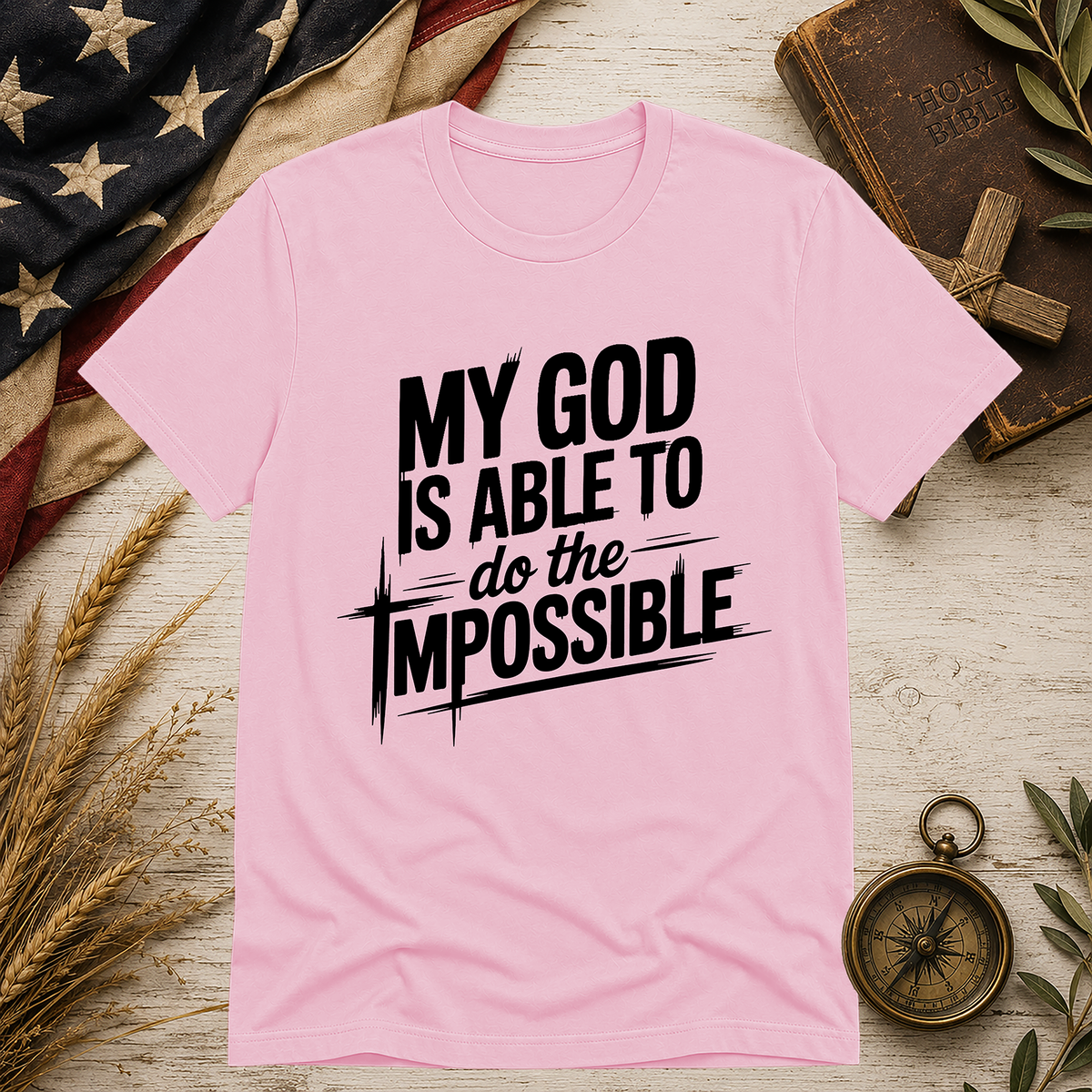 Pink Bella+Canvas My God Is Able tee
