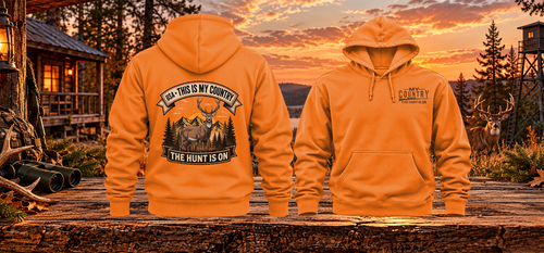 Deer Hunting SS4500 hoodie front and back — Safety Orange