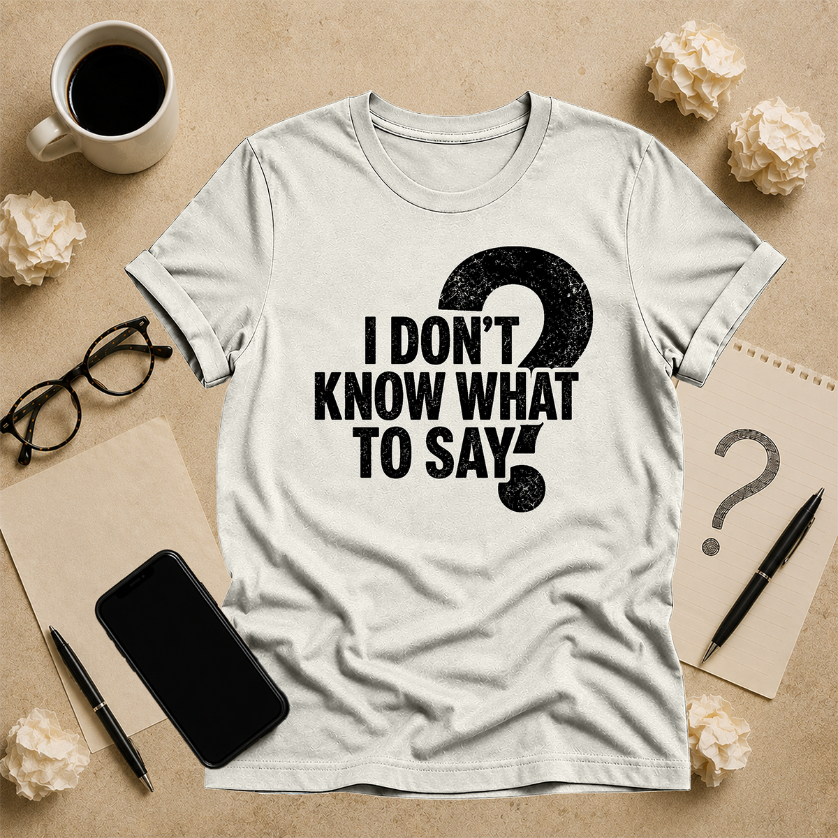 I Don't Know What to Say flat-lay tee in Vintage White