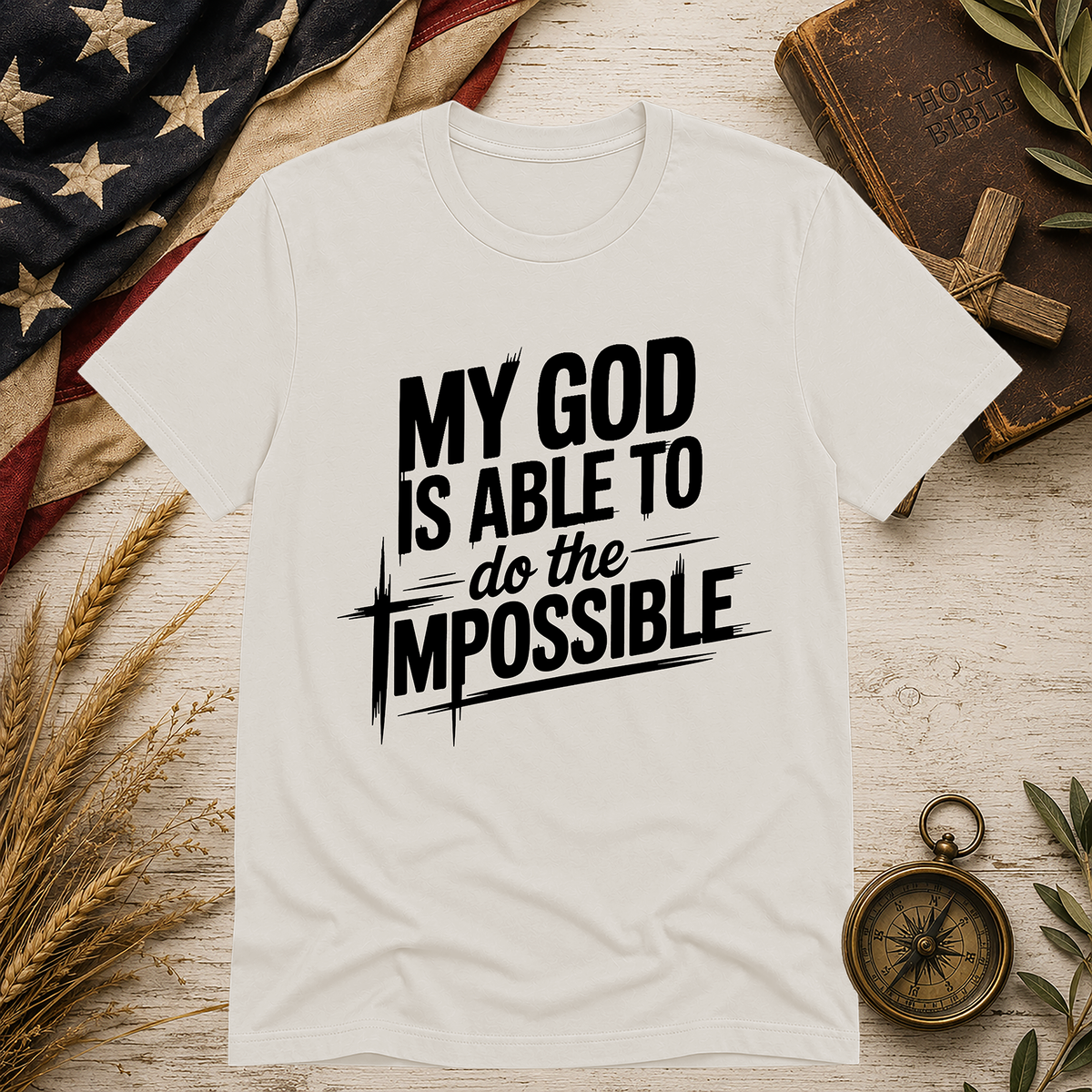 Vintage White Bella+Canvas My God Is Able tee