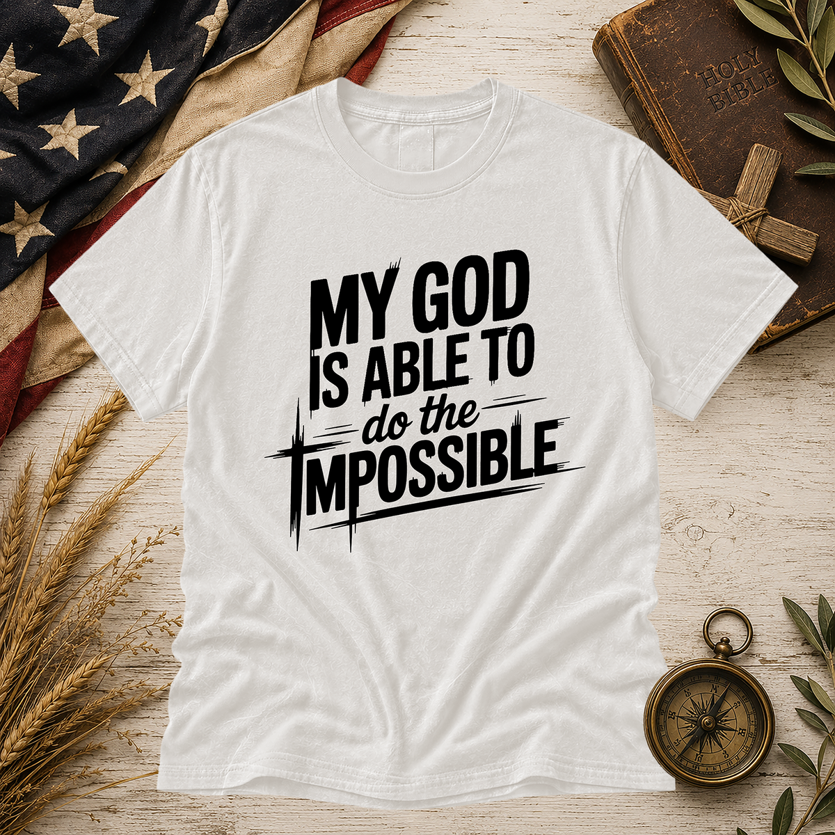 White My God Is Able Comfort Colors tee