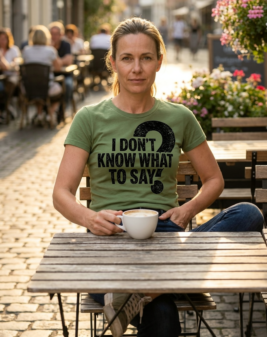 I Don't Know What to Say women's shirt with black lettering